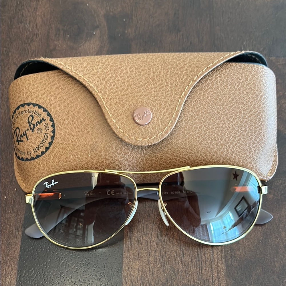 Ray-Ban Gold and Brown Aviator Sunglasses